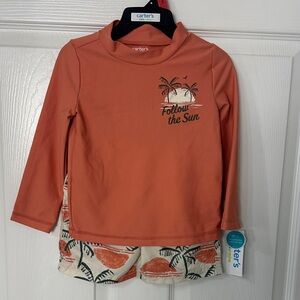 Carter's Orange Rashguard Swim Set with Tropical Print